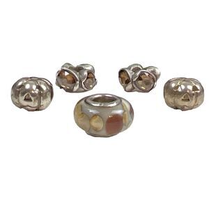 5 Sterling 925 Silver Fall Jack O Lantern Themed Glass Murano? Slide Charms